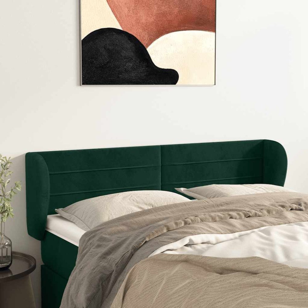 vidaXL Sänggavel med kanter mörkgrön 147x23x78/88 cm sammet