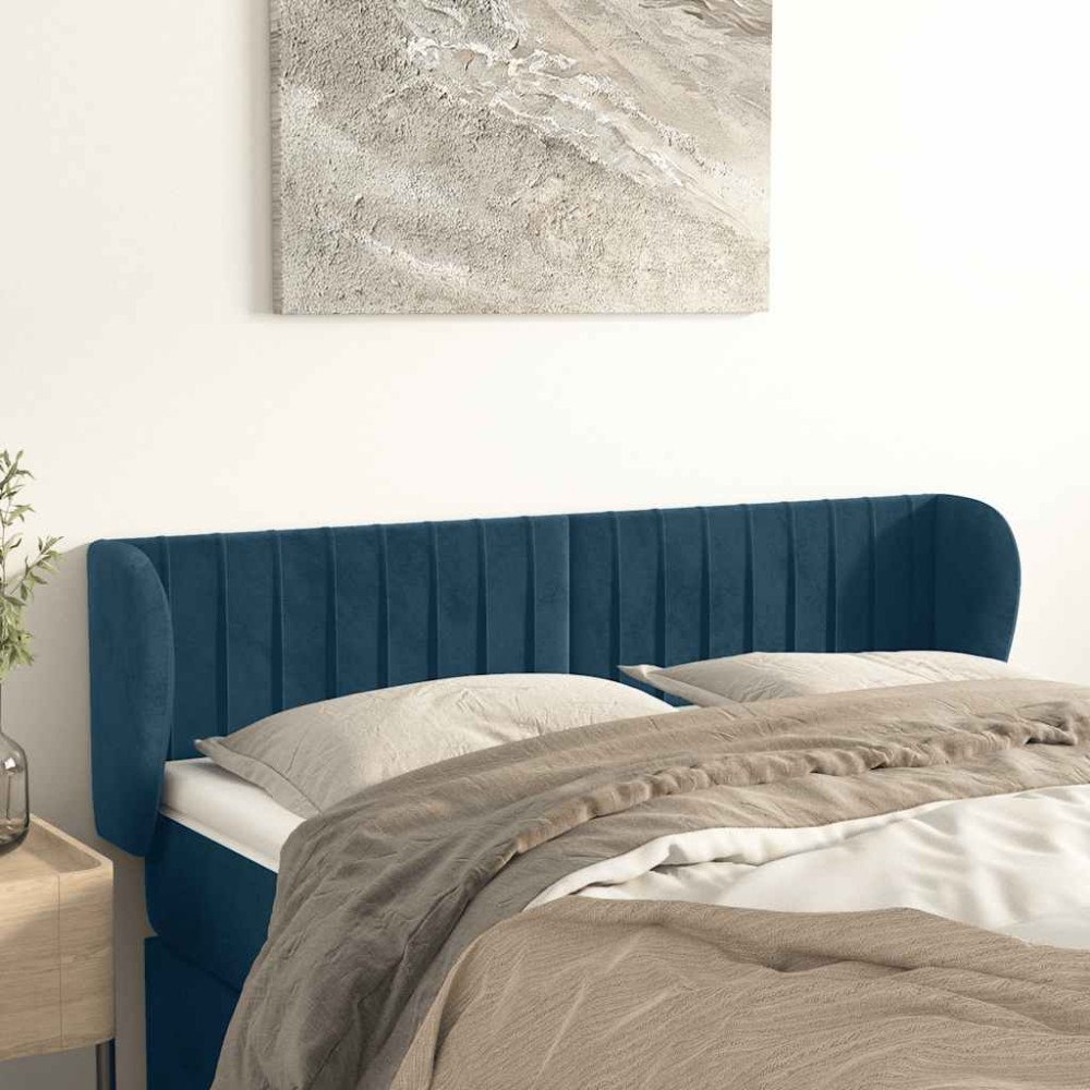 vidaXL Sänggavel med kanter blå 147x23x78/88 cm sammet