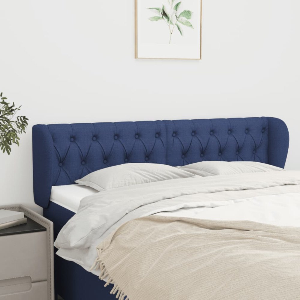 vidaXL Sänggavel med kanter blå 163x23x78/88 cm tyg