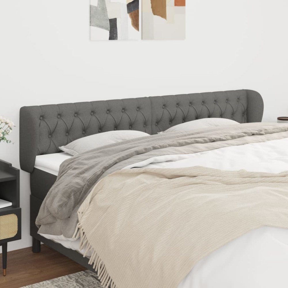vidaXL Sänggavel med kanter mörkgrå 183x23x78/88 cm tyg
