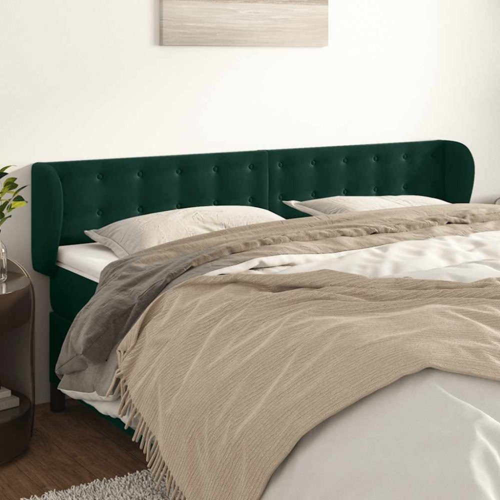 vidaXL Sänggavel med kanter mörkgrön 163x23x78/88 cm sammet
