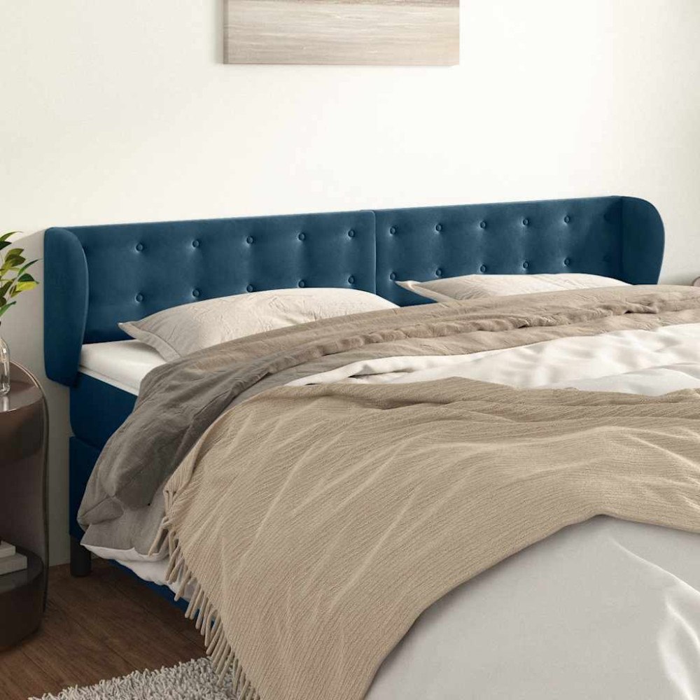 vidaXL Sänggavel med kanter mörkblå 163x23x78/88 cm sammet