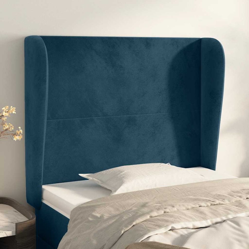 vidaXL Sänggavel med kanter mörkblå 103x23x118/128 cm sammet
