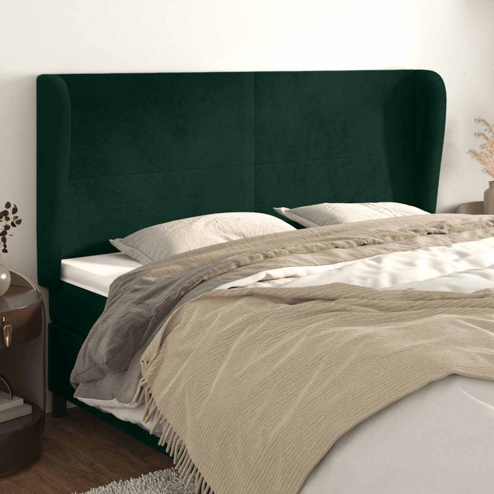vidaXL Sänggavel med kanter mörkgrön 203x23x118/128 cm sammet