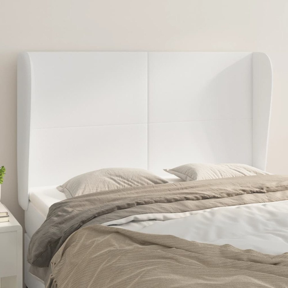 vidaXL Sänggavel med kanter vit 147x23x118/128 cm konstläder