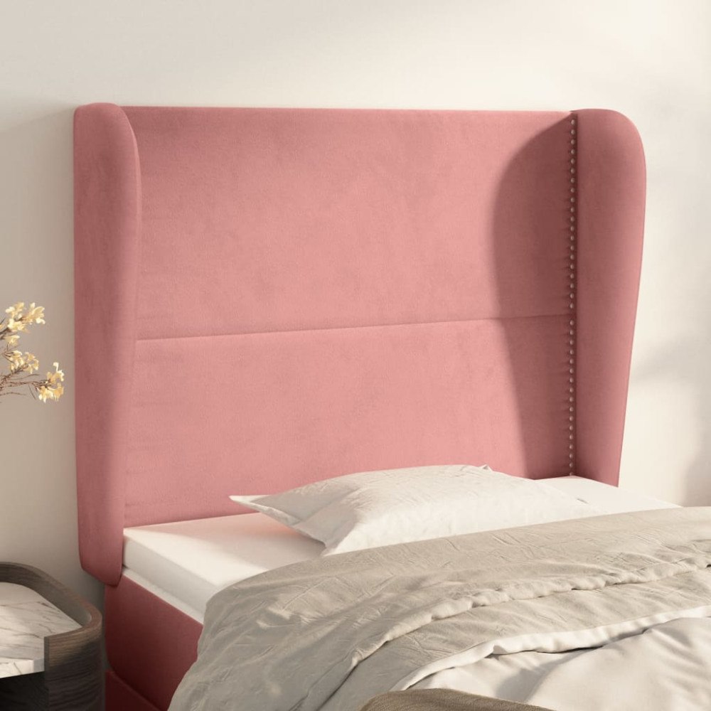 vidaXL Sänggavel med kanter rosa 103x23x118/128 cm sammet