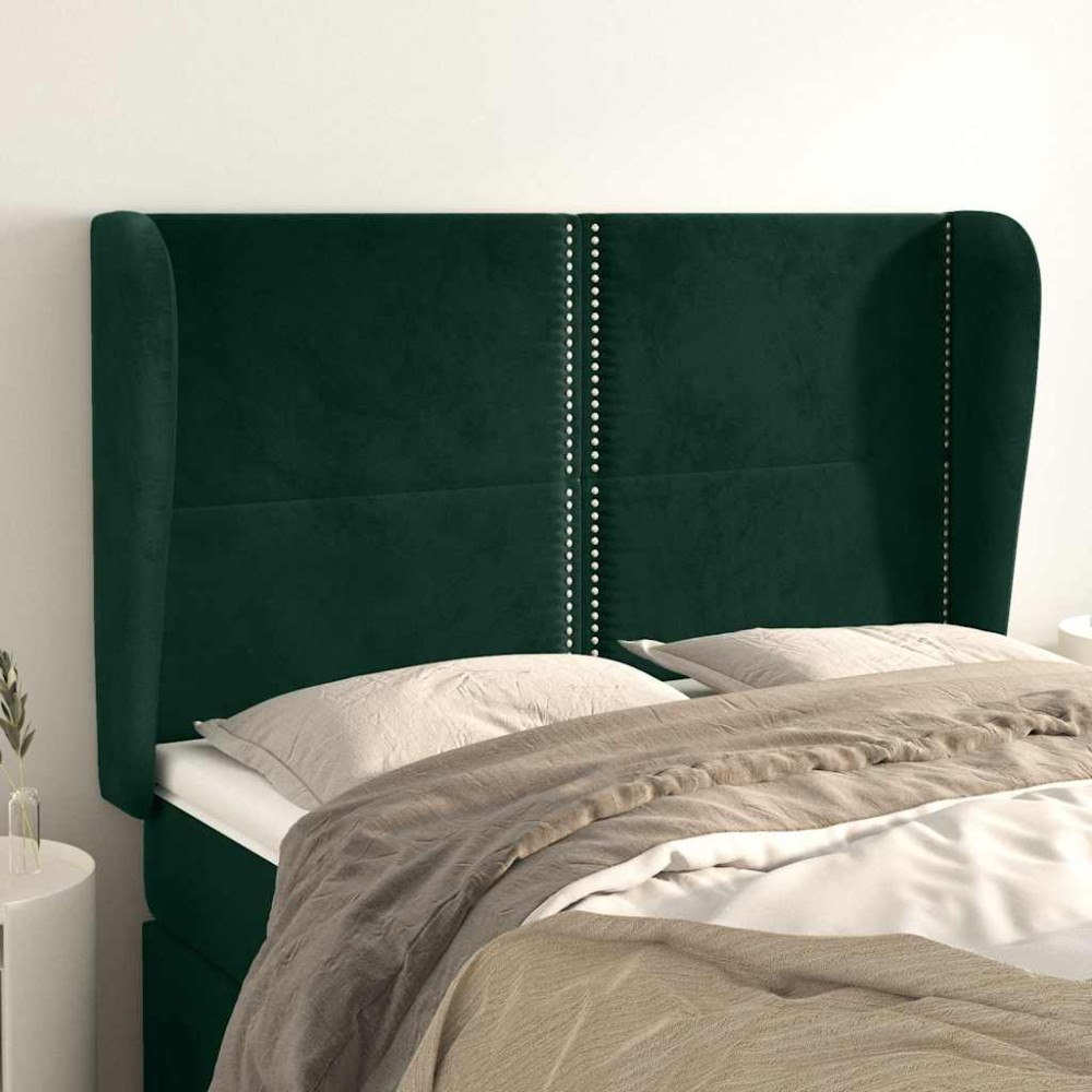 vidaXL Sänggavel med kanter mörkgrön 147x23x118/128 cm sammet