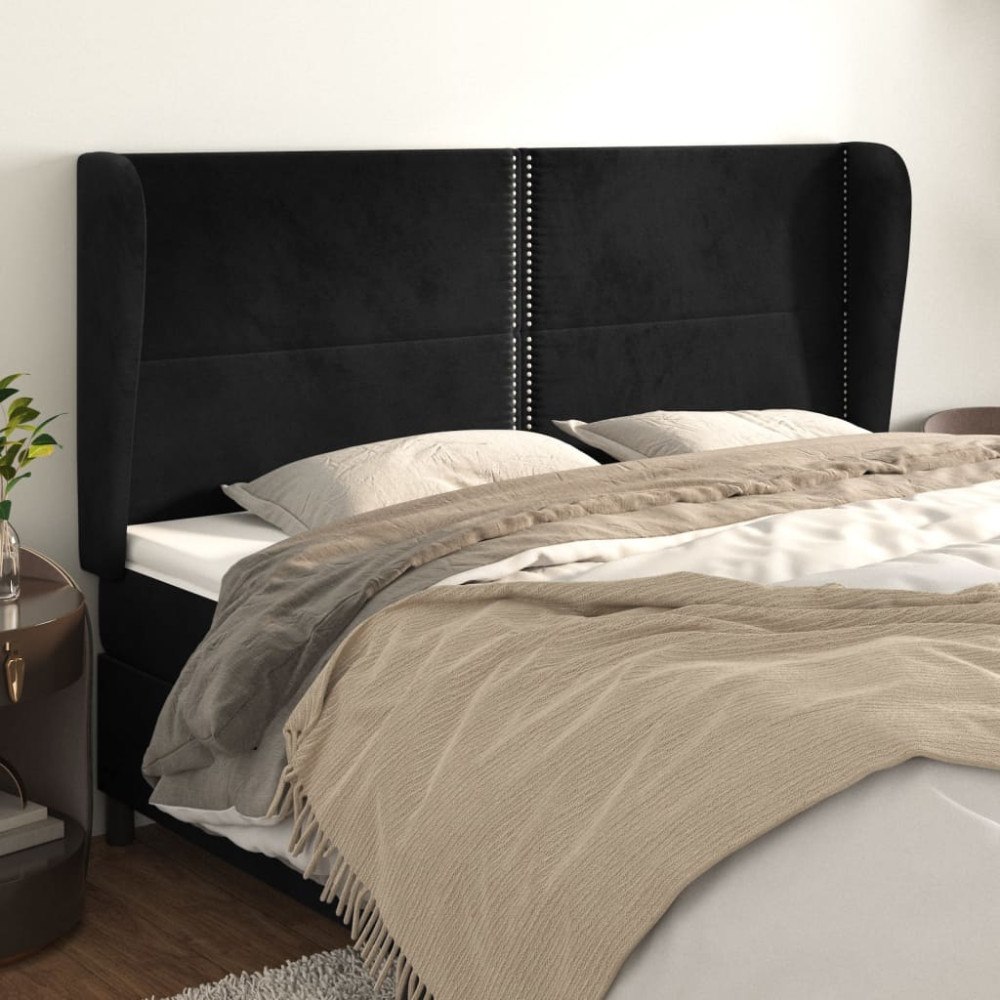 vidaXL Sänggavel med kanter svart 183x23x118/128 cm sammet
