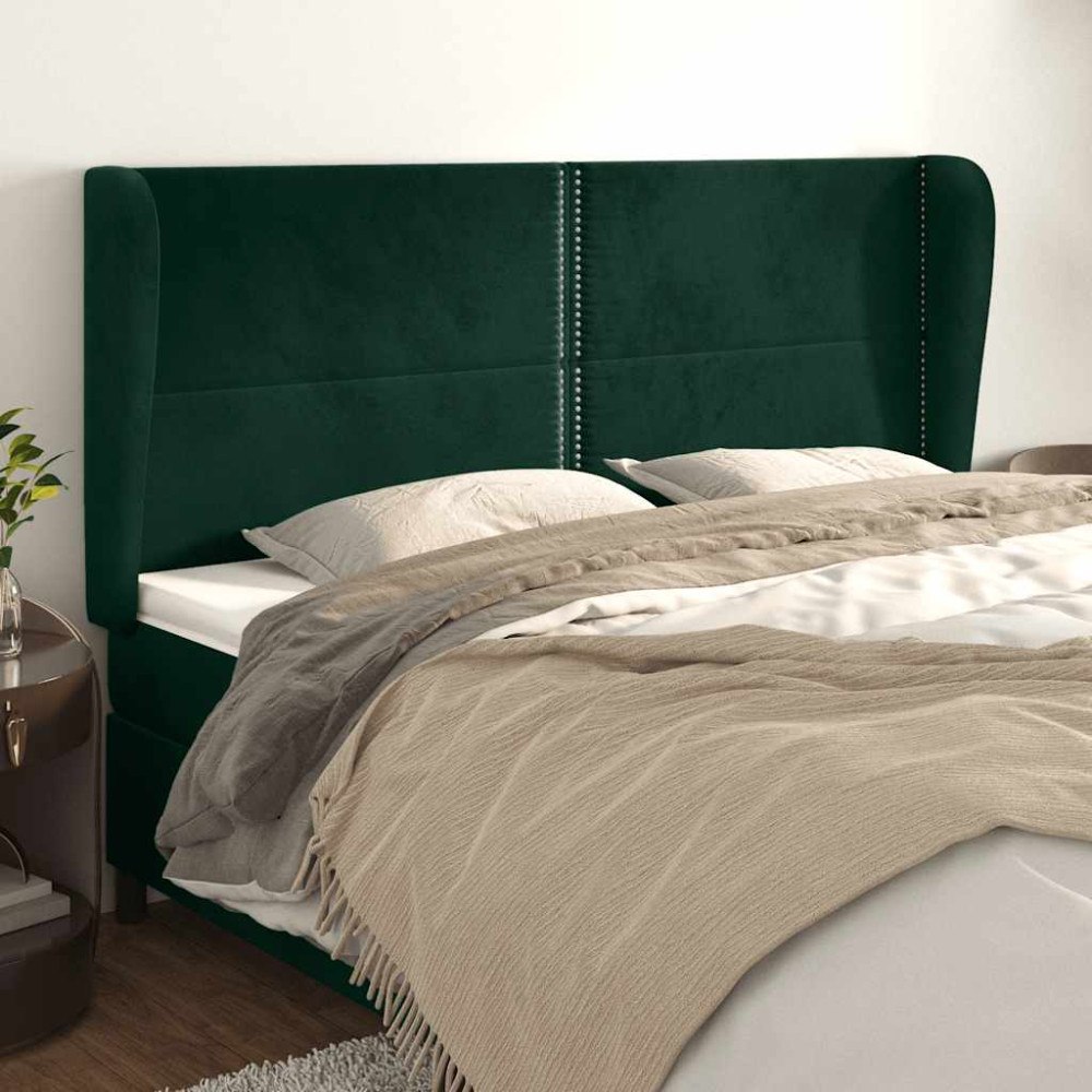 vidaXL Sänggavel med kanter mörkgrön 203x23x118/128 cm sammet