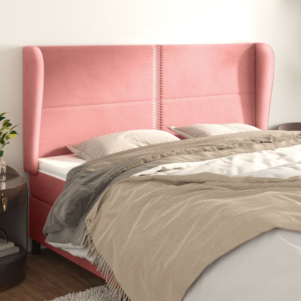 vidaXL Sänggavel med kanter rosa 203x23x118/128 cm sammet
