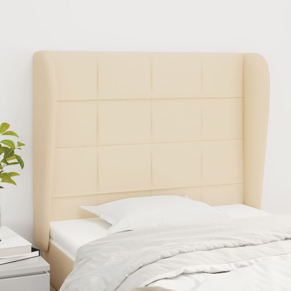 vidaXL Sänggavel med kanter gräddvit 83x23x118/128 cm tyg