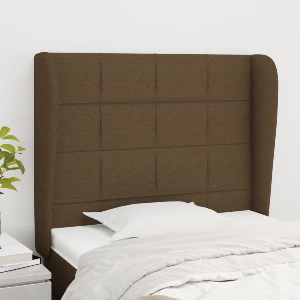 vidaXL Sänggavel med kanter mörkbrun 93x23x118/128 cm tyg