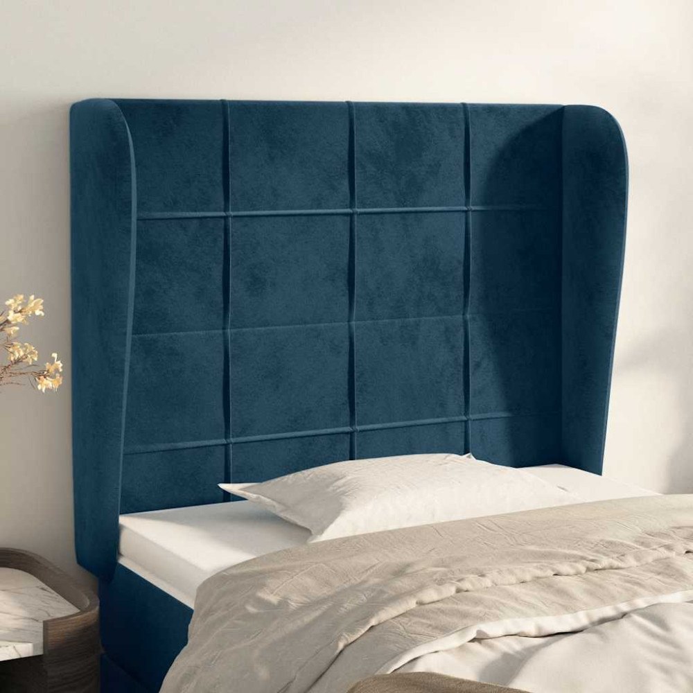 vidaXL Sänggavel med kanter mörkblå 83x23x118/128 cm sammet