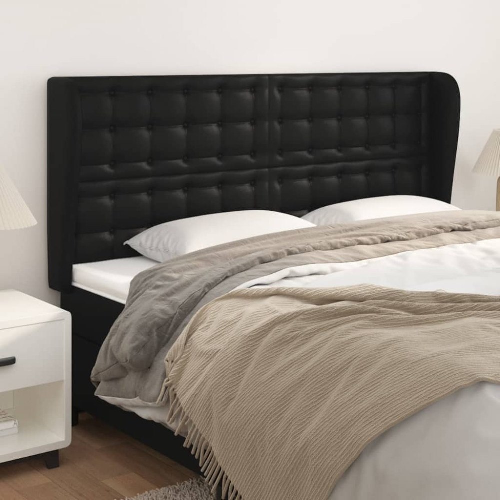 vidaXL Sänggavel med kanter svart 163x23x118/128 cm konstläder