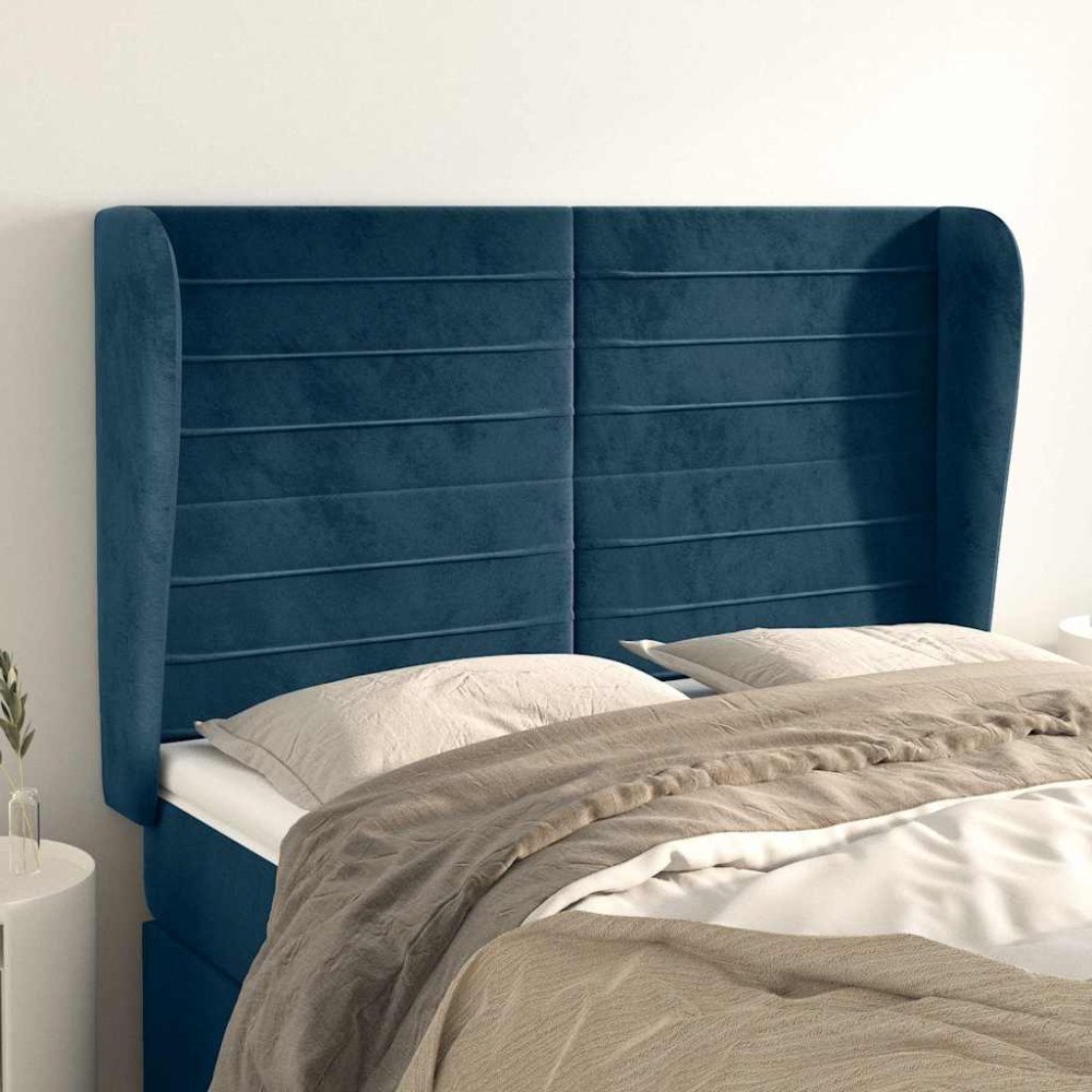 vidaXL Sänggavel med kanter mörkblå 147x23x118/128 cm sammet