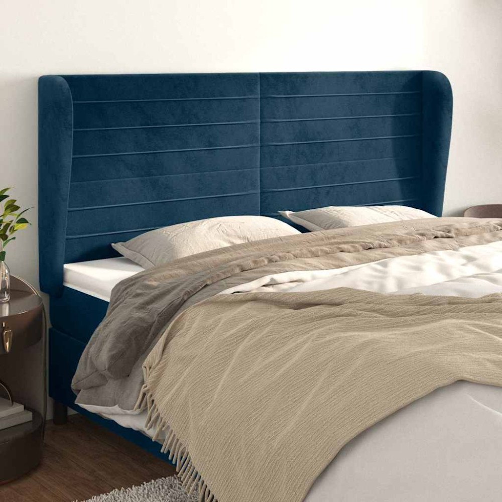 vidaXL Sänggavel med kanter mörkblå 163x23x118/128 cm sammet