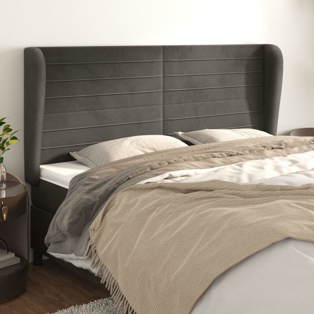 vidaXL Sänggavel med kanter mörkgrå 203x23x118/128 cm sammet