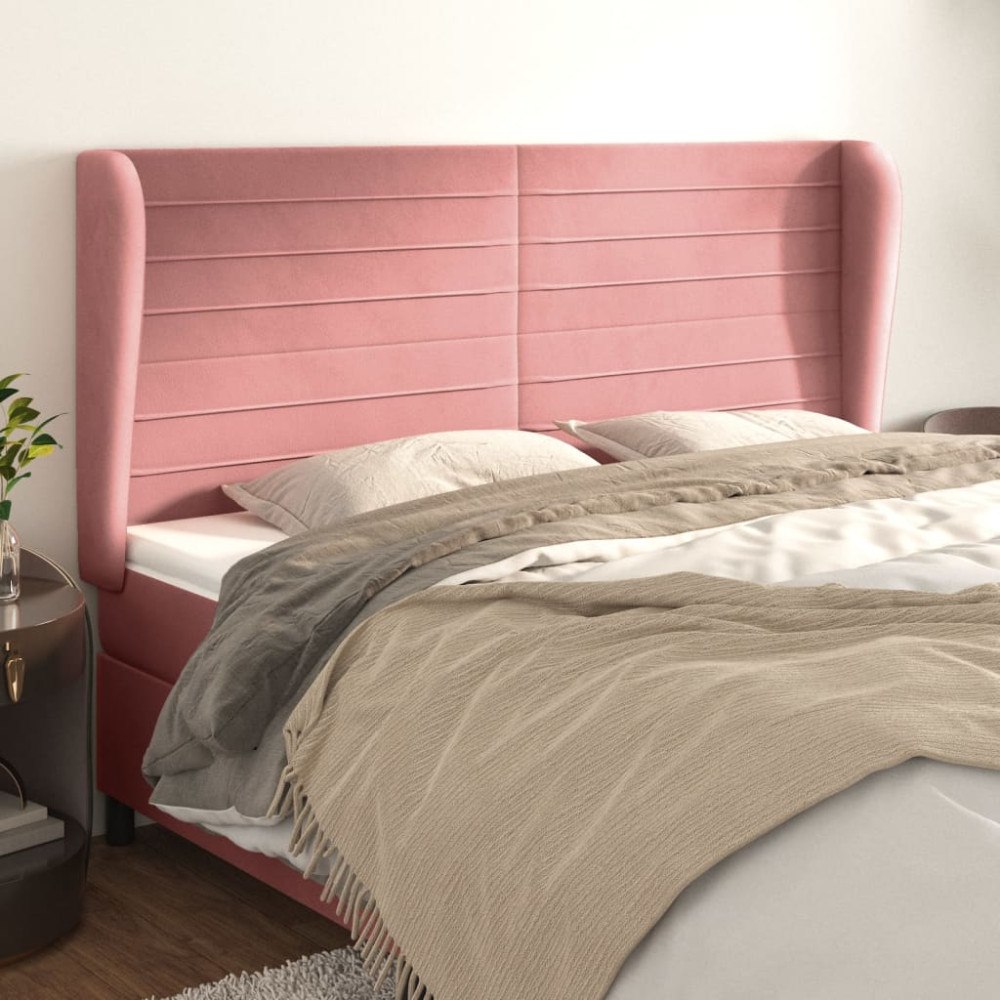 vidaXL Sänggavel med kanter rosa 203x23x118/128 cm sammet