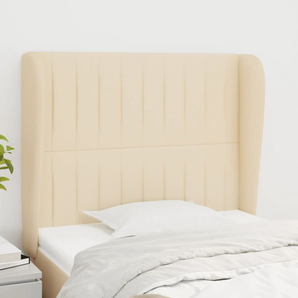 vidaXL Sänggavel med kanter gräddvit 93x23x118/128 cm tyg