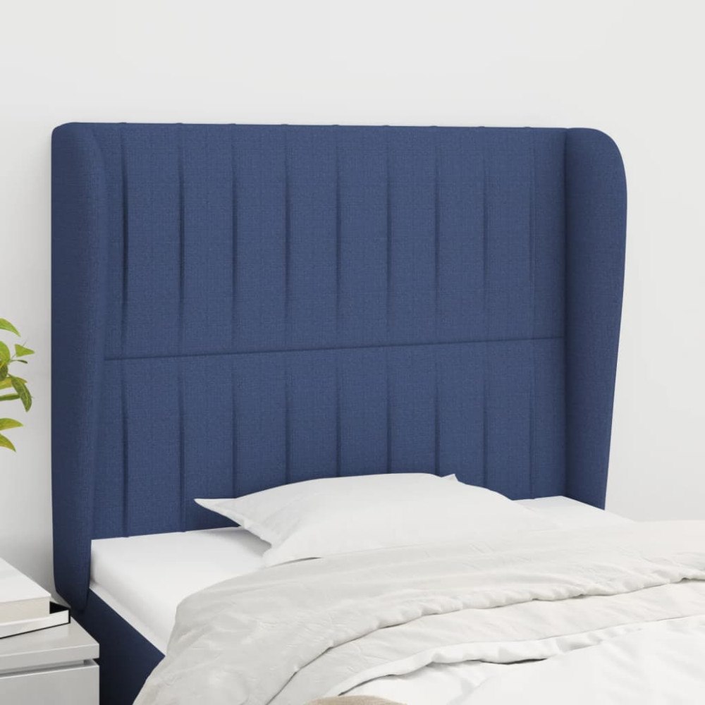 vidaXL Sänggavel med kanter blå 93x23x118/128 cm tyg