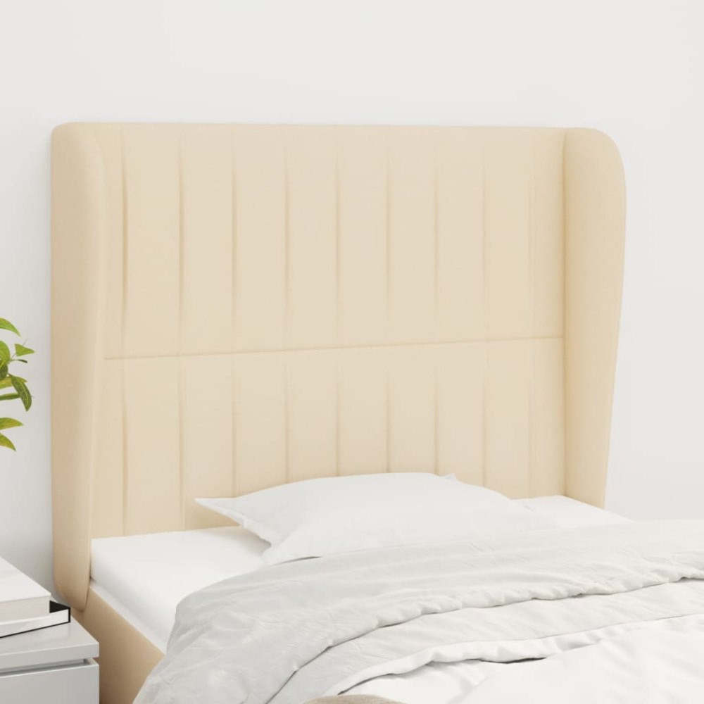 vidaXL Sänggavel med kanter gräddvit 103x23x118/128 cm tyg