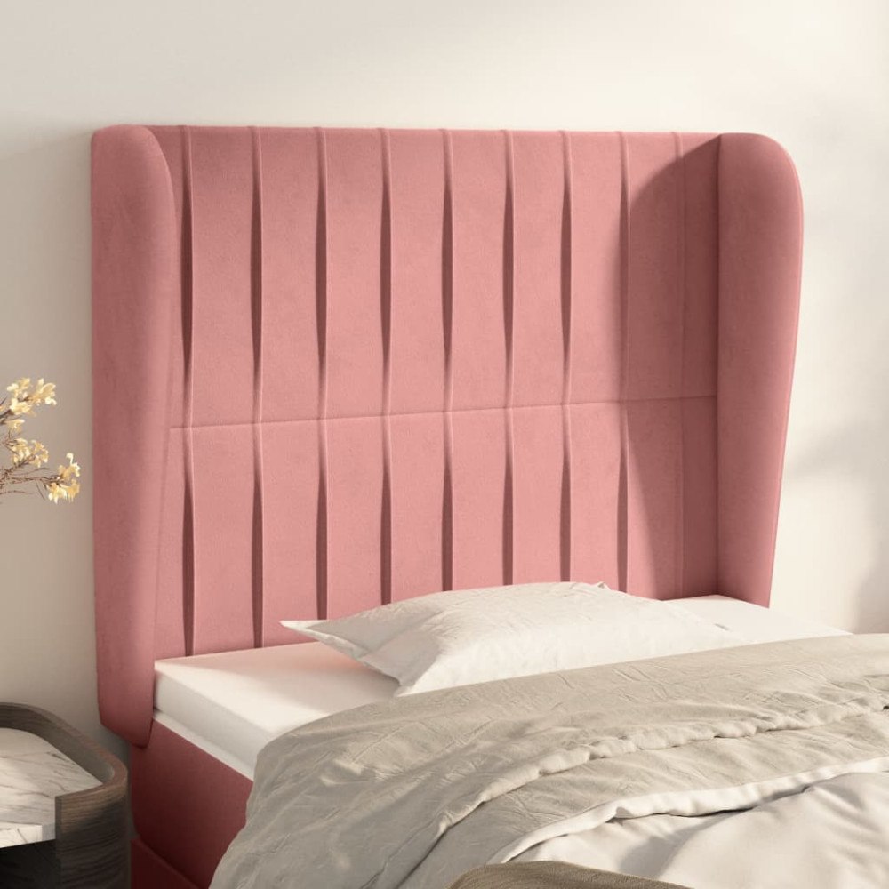 vidaXL Sänggavel med kanter rosa 103x23x118/128 cm sammet