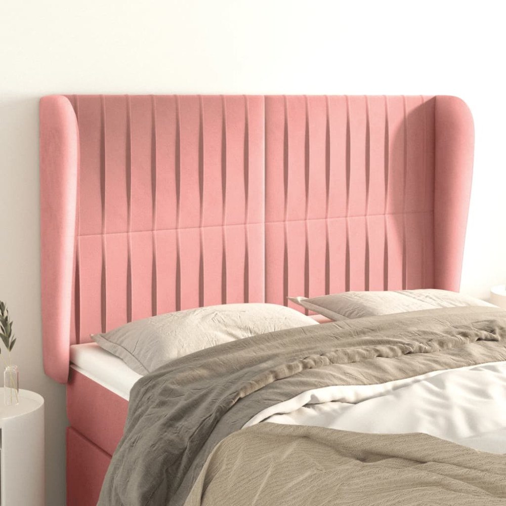 vidaXL Sänggavel med kanter rosa 147x23x118/128 cm sammet
