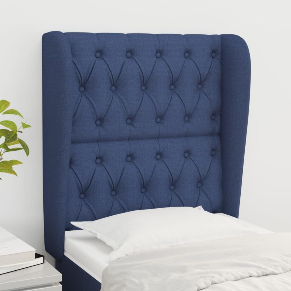 vidaXL Sänggavel med kanter blå 83x23x118/128 cm tyg