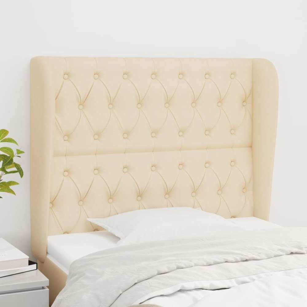 vidaXL Sänggavel med kanter gräddvit 93x23x118/128 cm tyg
