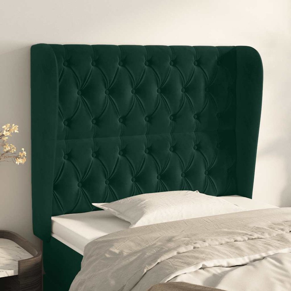 vidaXL Sänggavel med kanter mörkgrön 103x23x118/128 cm sammet