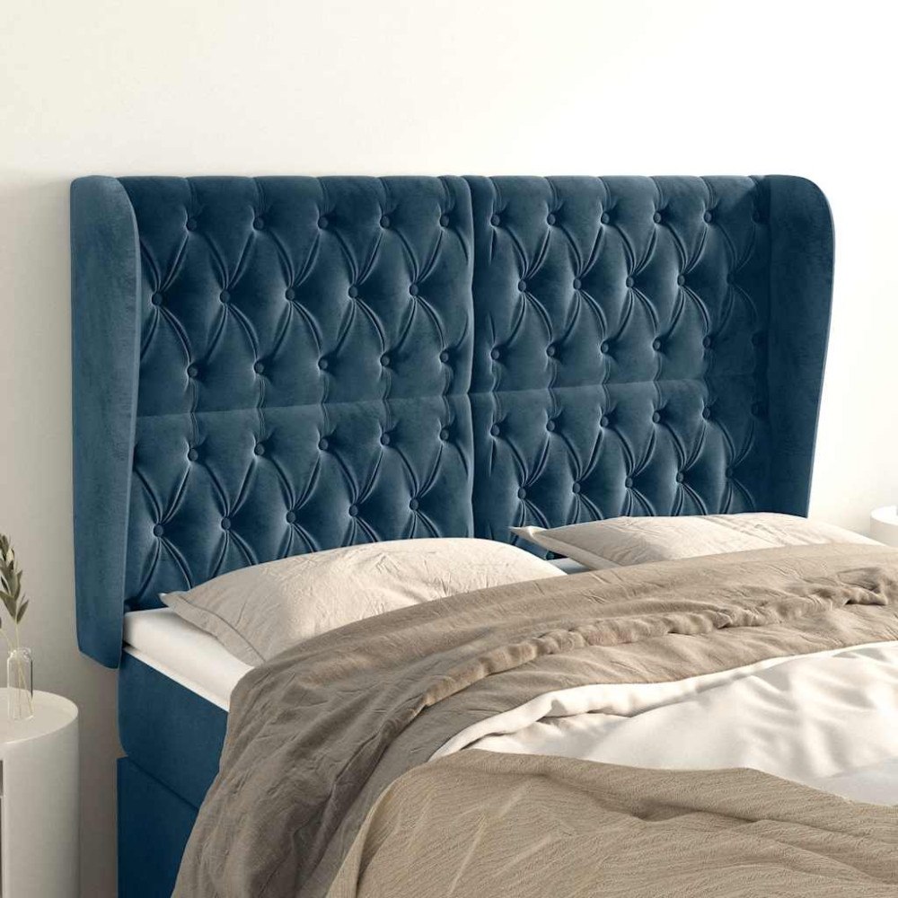 vidaXL Sänggavel med kanter mörkblå 163x23x118/128 cm sammet