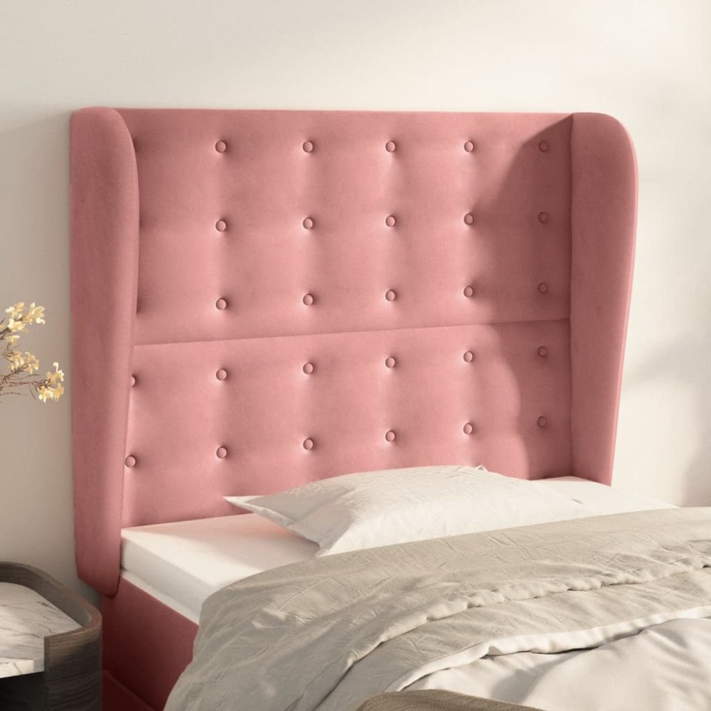 vidaXL Sänggavel med kanter rosa 83x23x118/128 cm sammet