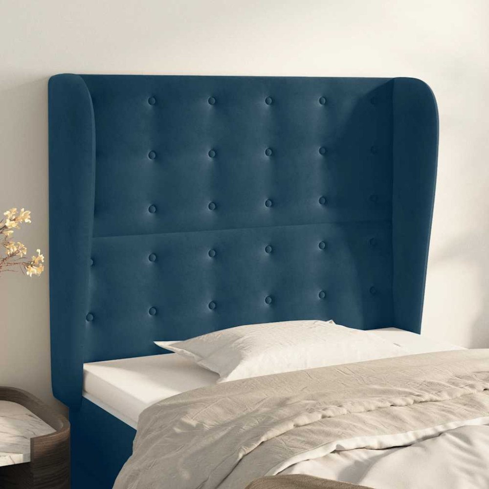 vidaXL Sänggavel med kanter mörkblå 93x23x118/128 cm sammet