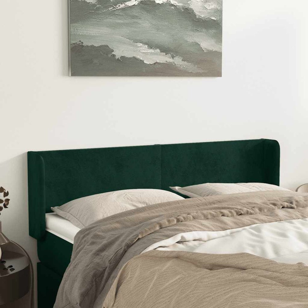 vidaXL Sänggavel med kanter mörkgrön 147x16x78/88 cm sammet
