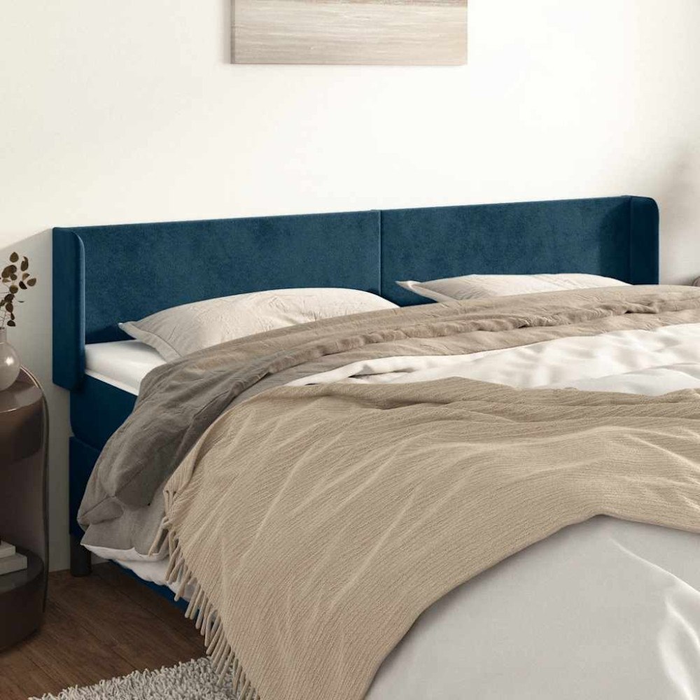 vidaXL Sänggavel med kanter mörkblå 163x16x78/88 cm sammet