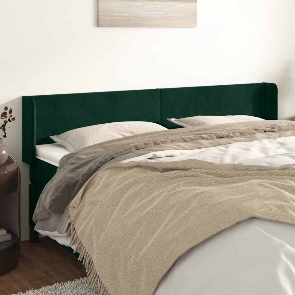 vidaXL Sänggavel med kanter mörkgrön 203x16x78/88 cm sammet