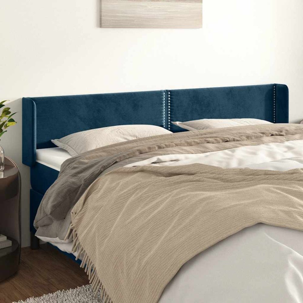 vidaXL Sänggavel med kanter mörkblå 163x16x78/88 cm sammet