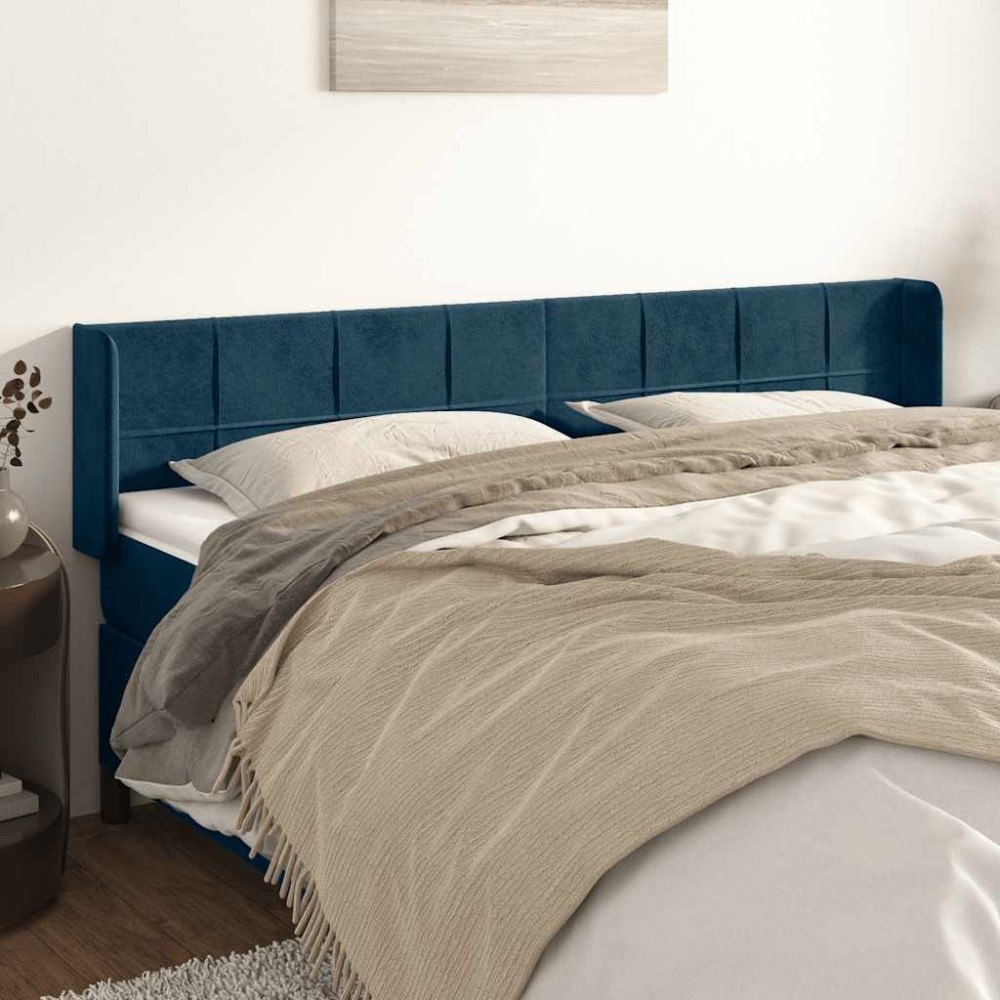 vidaXL Sänggavel med kanter mörkblå 163x16x78/88 cm sammet