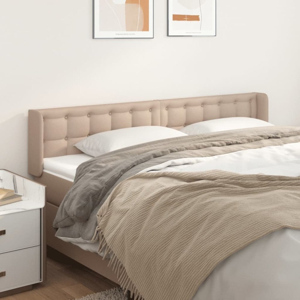 vidaXL Sänggavel med kanter cappuccino 203x16x78/88 cm konstläder
