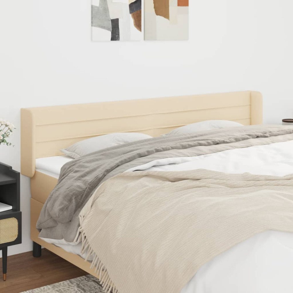 vidaXL Sänggavel med kanter gräddvit 203x16x78/88 cm tyg
