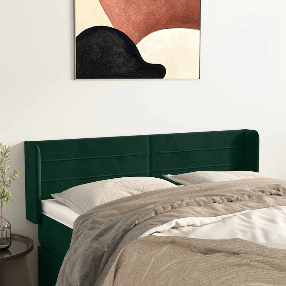 vidaXL Sänggavel med kanter mörkgrön 147x16x78/88 cm sammet