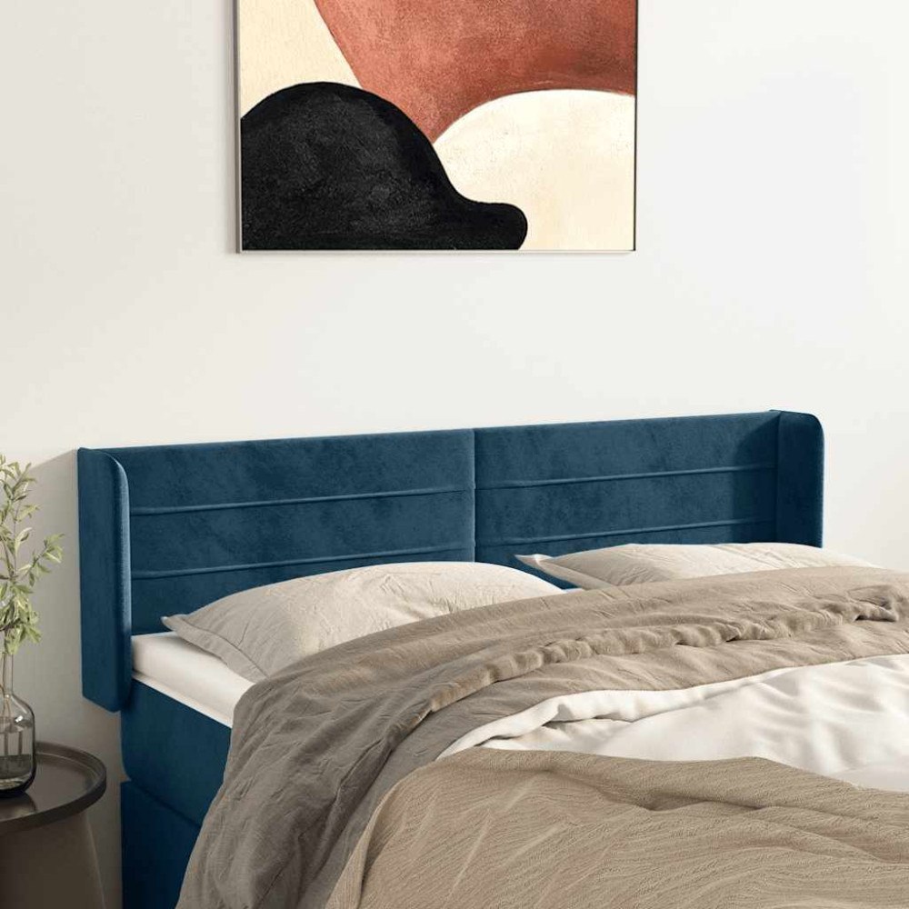 vidaXL Sänggavel med kanter mörkblå 147x16x78/88 cm sammet