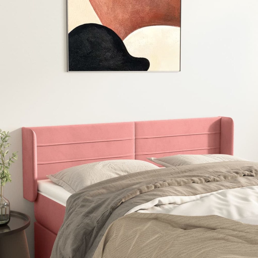 vidaXL Sänggavel med kanter rosa 147x16x78/88 cm sammet