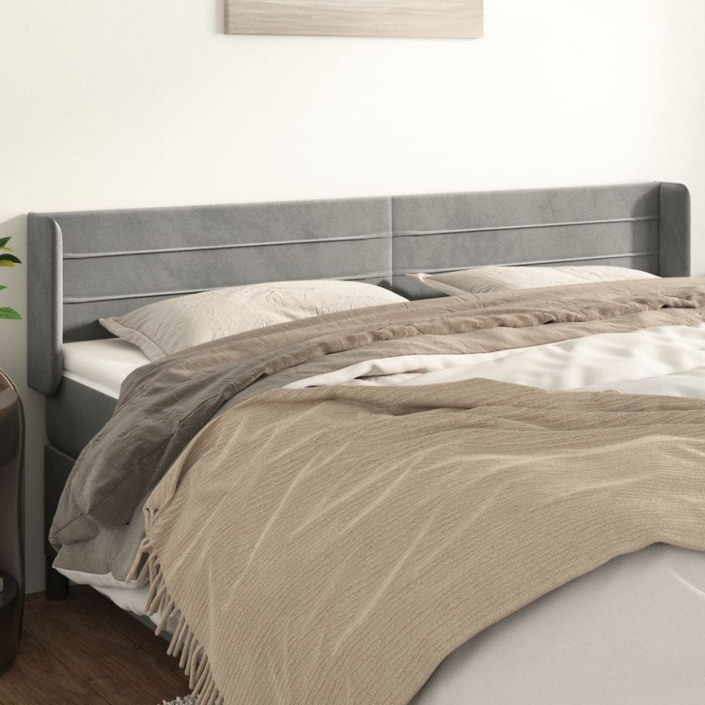 vidaXL Sänggavel med kanter ljusgrå 163x16x78/88 cm sammet