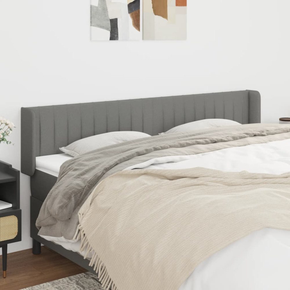 vidaXL Sänggavel med kanter mörkgrå 203x16x78/88 cm tyg