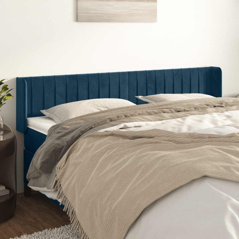 vidaXL Sänggavel med kanter mörkblå 203x16x78/88 cm sammet