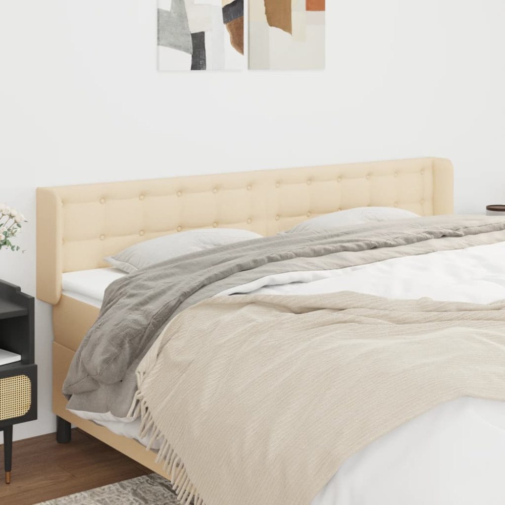 vidaXL Sänggavel med kanter gräddvit 203x16x78/88 cm tyg