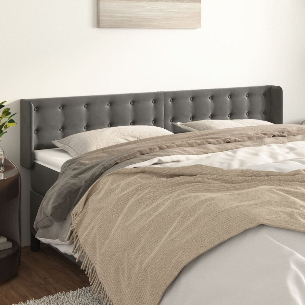 vidaXL Sänggavel med kanter mörkgrå 163x16x78/88 cm sammet