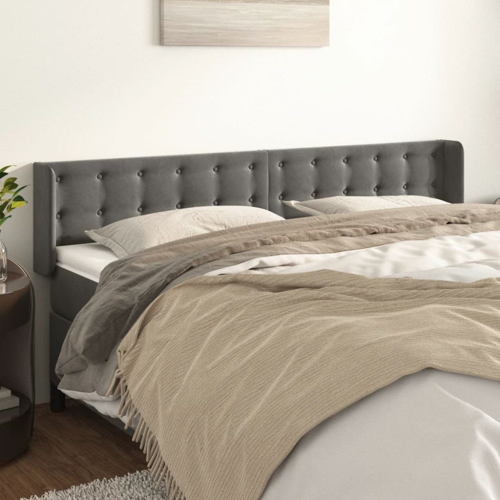 vidaXL Sänggavel med kanter mörkgrå 203x16x78/88 cm sammet