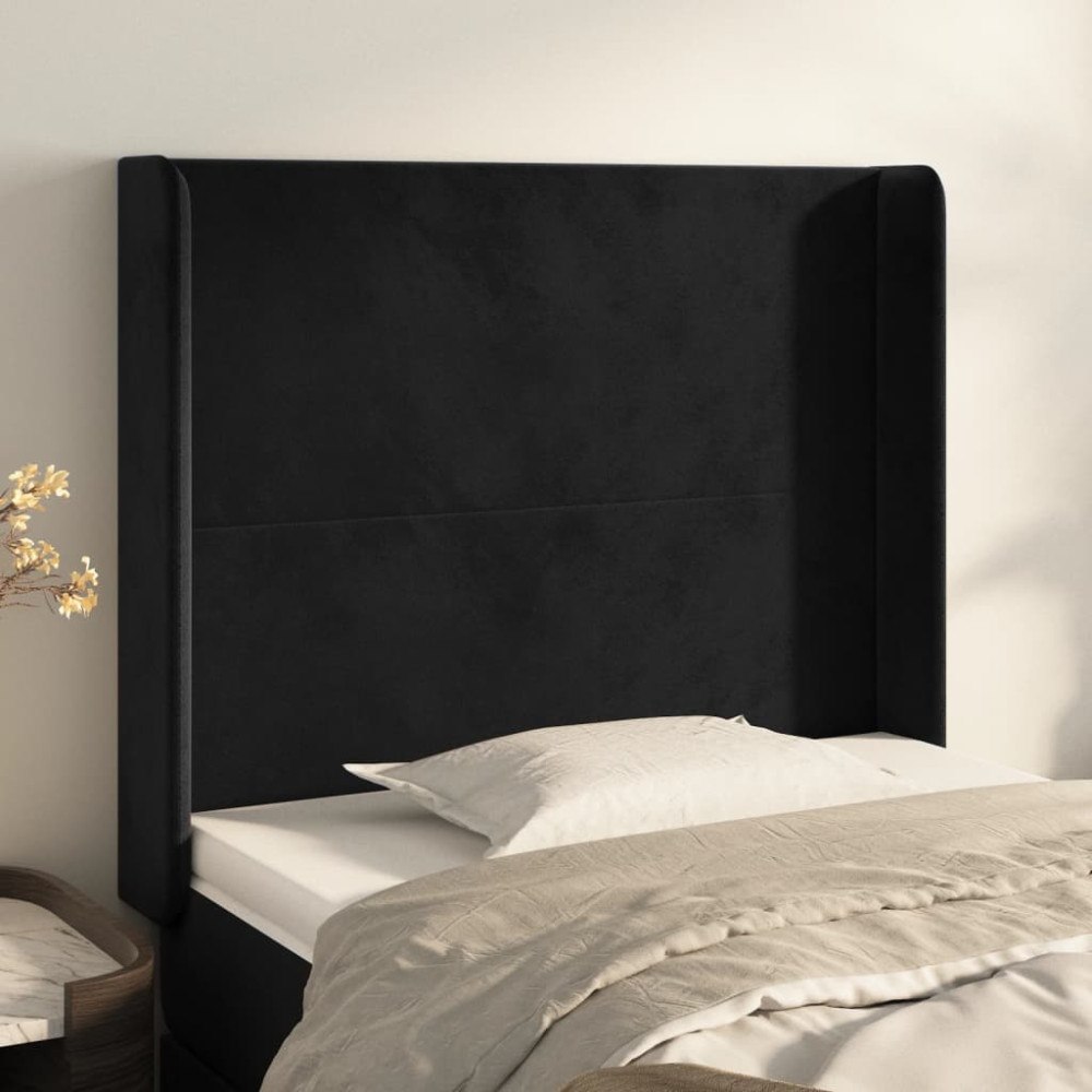 vidaXL Sänggavel med kanter svart 103x16x118/128 cm sammet